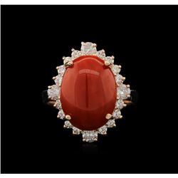 6.09ct Red Coral and Diamond Ring - 14KT Rose Gold