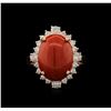 Image 1 : 6.09ct Red Coral and Diamond Ring - 14KT Rose Gold
