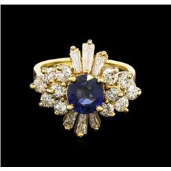 1.21ct Blue Sapphire and Diamond Ring - 14KT Yellow Gold