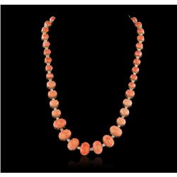 14KT Yellow Gold 75.33ctw Coral and Diamond Necklace