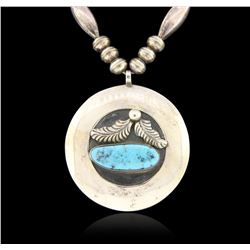 Sterling Silver and Turquoise Medallion Necklace 33.28 grams