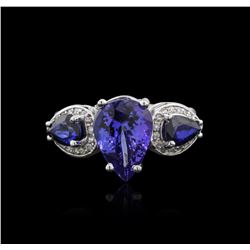 14KT White Gold 3.83ct Tanzanite, Sapphire and Diamond Ring