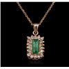 Image 1 : 14KT Rose Gold 0.91ct Emerald and Diamond Pendant With Chain