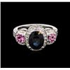 Image 1 : 2.66ct Sapphire, Tourmaline and Diamond Ring - 14KT White Gold