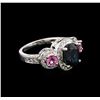 Image 2 : 2.66ct Sapphire, Tourmaline and Diamond Ring - 14KT White Gold
