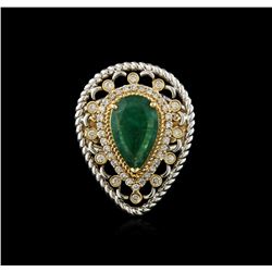 14KT Two-Tone Gold 3.05ct Emerald and Diamond Ring