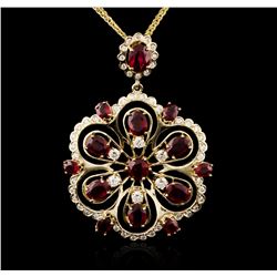 14KT Yellow Gold 9.82ctw Ruby and Diamond Pendant With Chain