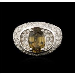 18KT White Gold 3.18ct Green Chrysoberyl and Diamond Ring