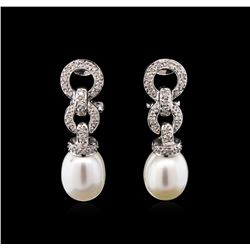 Pearl and Diamond Earrings - 14KT White Gold