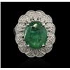 Image 1 : 5.48ct Emerald and Diamond Ring - 14KT White Gold