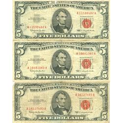 1963 $5 Red Seal Bill Lot of 3