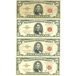 1963 $5 Red Seal Bill Lot of 4