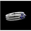 Image 2 : 0.70ctw Blue Sapphire and Diamond Ring - 18KT White Gold