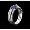 Image 3 : 0.70ctw Blue Sapphire and Diamond Ring - 18KT White Gold