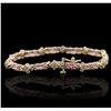 Image 2 : 14KT Yellow Gold 6.24ctw Pink Sapphire and Diamond Bracelet