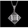 Image 1 : 18KT White Gold 1.08ctw Diamond Pendant With Chain