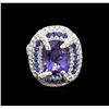 Image 1 : GIA Certified 9.61ctw Blue Sapphire and Diamond Ring - 18KT White Gold