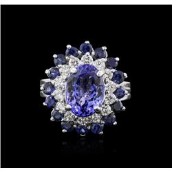 14KT White Gold 3.37ct Tanzanite, Sapphire and Diamond Ring