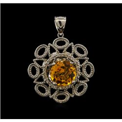 5.56ct Citrine and Diamond Pendant - 14KT White Gold