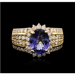 14KT Yellow Gold 3.29ct Tanzanite and Diamond Ring