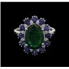 Image 1 : 3.48ct Emerald, Sapphire and Diamond Ring - 14KT White Gold