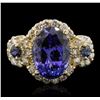 Image 1 : 14KT Yellow Gold 4.01ct Tanzanite, Sapphire and Diamond Ring