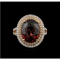 11.69ct Red Zircon and Diamond Ring - 14KT Rose Gold