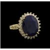 Image 2 : 9.19ct Blue Sapphire and Diamond Ring - 14KT Yellow Gold