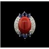 Image 1 : 14KT White Gold 12.90ct Coral, Sapphire and Diamond Ring
