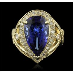 14KT Yellow Gold 7.74ct GIA Cert Tanzanite and Diamond Ring