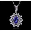 Image 1 : 14KT White Gold 3.40ct Tanzanite and Diamond Pendant With Chain