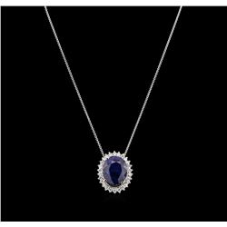 25.71ct Sapphire and Diamond Pendant With Chain - 14KT White Gold