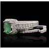 Image 3 : 14KT White Gold 1.20ct Emerald and Diamond Wedding Set