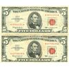 Image 1 : 1963 $5 Red Seal Bill Lot of 2