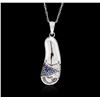 Image 1 : 14KT White Gold 0.10ctw Sapphire and Diamond Pendant With Chain