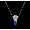 Image 2 : 14KT White Gold 0.92ct Tanzanite and Diamond Pendant With Chain