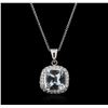 Image 2 : 14KT White Gold 4.04ct Aquamarine and Diamond Pendant With Chain
