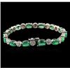 Image 2 : 14KT White Gold 9.52ctw Emerald and Diamond Bracelet