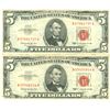 Image 1 : 1963 $5 Red Seal Bill Lot of 2