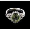 Image 1 : 3.01ct Green Sapphire and Diamond Ring - 14KT White Gold