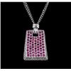 Image 2 : 3.20ctw Pink Sapphire and Diamond Pendant With Chain - 18KT White Gold