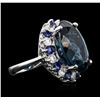 Image 2 : 14KT White Gold 20.82ct Topaz, Sapphire and Diamond Ring