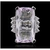Image 1 : 14KT White Gold 13.30ct Kunzite and Diamond Ring