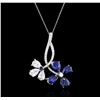 Image 2 : 14KT White Gold 4.80ctw Sapphire and Diamond Pendant With Chain