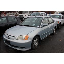 2003 HONDA CIVIC HYBRID, 4 DOOR SEDAN, BLUE, VIN # JHMES96583S800544