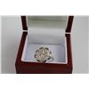 Image 2 : LADIES TRI COLOR FLOWER RING SET WITH 8 BLACK DIAMONDS, 925 SILVER, INCLUDES $375 CERTIFICATE