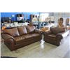 Image 1 : 2PC BROWN LEATHER SOFA AND CHAIR SET