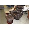 Image 1 : CHOCOLATE BROWN LEATHER RECLINER WITH MATCHING FOOTSTOOL