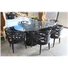 Image 2 : 7PC GLASS TOP BLACK PIANO FINISH DINING ROOM TABLE SET; TABLE WITH 6 CHAIRS