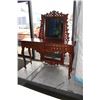 Image 2 : CARVED MAHOGANY CONSOLE TABLE WITH MATCHING BUTTERFLY MOTIF MIRROR 2PC SET - SMALL CRACK IN MIRROR